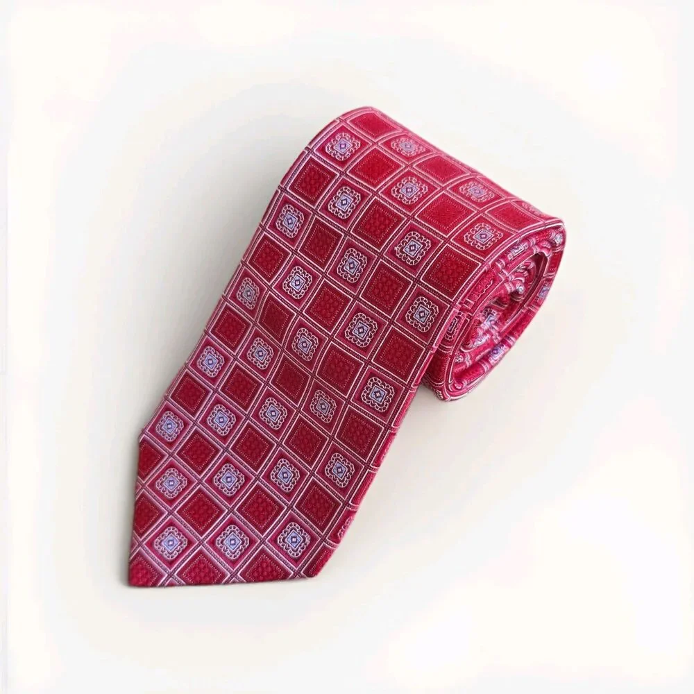 Cremieux Handmade in the USA Silk Tie Red Repeating Square Motifs